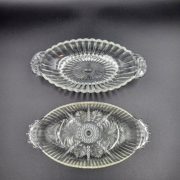 Glass Serving Trays Plates Set Of 2 Clear Vintage Charcuterie Serving Oval Read - Picture 3 of 11